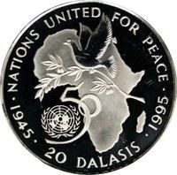 Gambia  - 20-Dalasis - Sølv-minnemynt - FN 50 år - 1995.