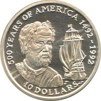 Cook Islands  - 10-Dollars - Sølv-minnemynt - Oppdagelsen av Amerika - 1990.