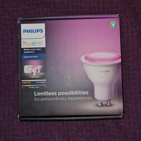 Philips Hue Color Ambiance GU10 Startpakke for Smarte LED-pærer 3-pk