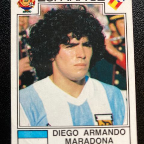 Diego Maradona Panini VM 1982 ubrukt klistremerke fotballkort sticker Spania 82