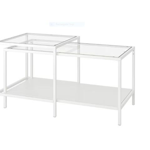 Settbord, sett med 2 stk., hvit/glass, 90x50 cm