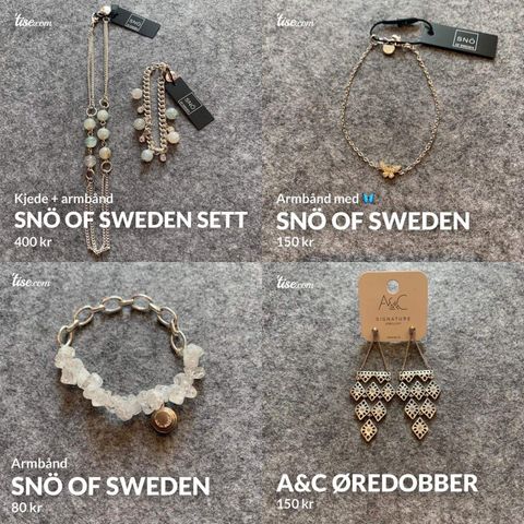 SMYKKE/ARMBÅND/HALSKJEDE/SNØ OF SWEDEN/A&C ØREDOBBER