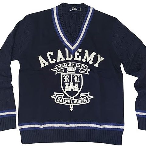 Polo Ralph Lauren Men's V Neck Oxford Club Academy Fleece Lined Sweater