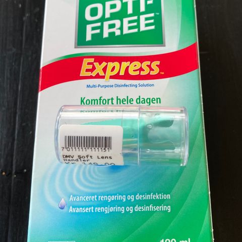 DMV Soft Lens Handler og Optifree ved bruk av linser. .