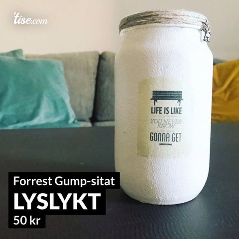 Lyslykt med Forrest Gump-sitat selges