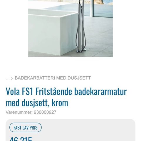 Vola FS1 Badekararmatur med hånddusjsett