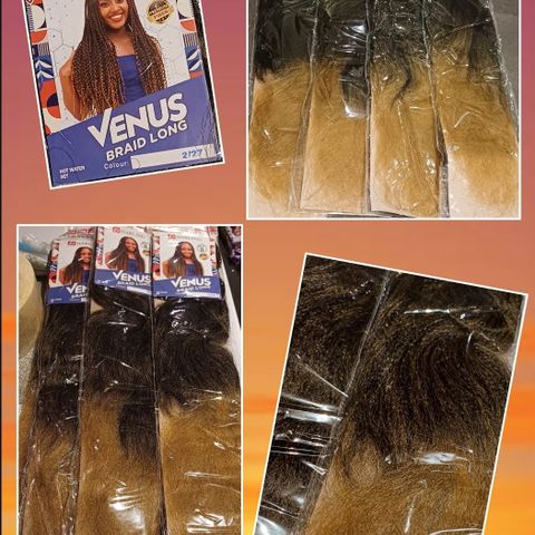 Syntetisk hår til fletting/rasta. Venus braid long fra Darling. Fra Rwanda