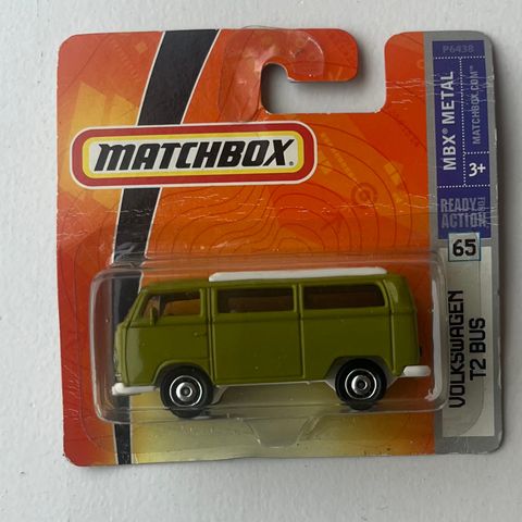 2008 Matchbox No. 65 Volkswagen T2 Bus i original forpakning uåpnet