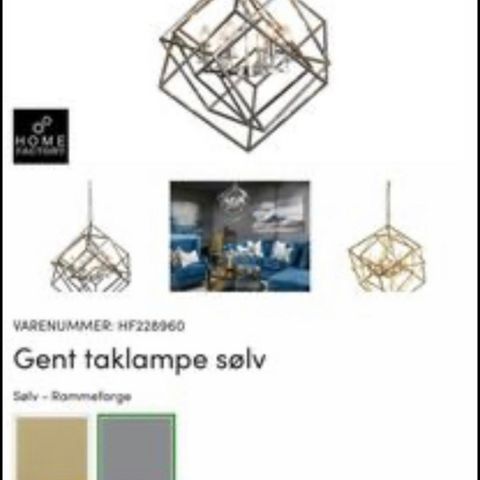 Gent taklampe sølv fra Oakland. Led Lyspære føler med