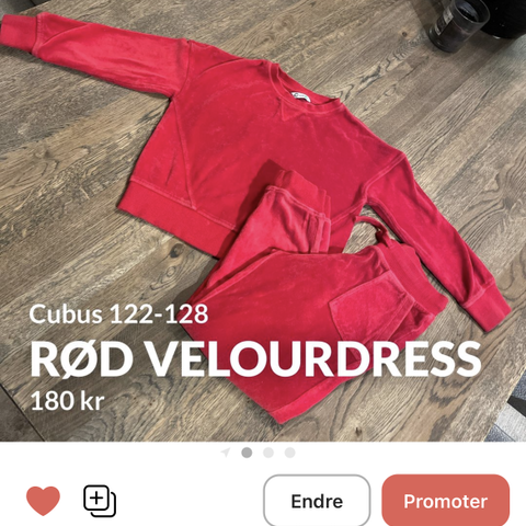 Rød velour sett jente 122-128