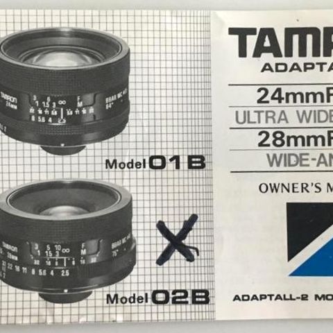 Tamron AdaptAll-2 Mount System 24mm/2.5 (01B)-28mm/2.5(02B) Bruksanvis.Engelsk