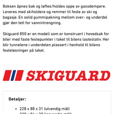 Takboks skiguard 850 og thule takstativ/takbøyler