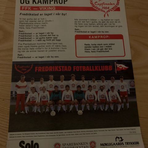 Cupfinalen 1984, sanghefte FFK