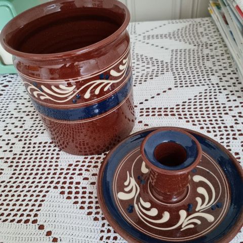 Keramikk-  brunkrukke og lysestake 🍂🍁