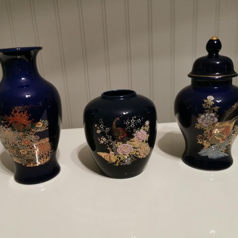 Vintage Blåe japanske keramikk vase/krukke