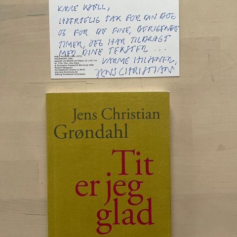 Med håndskrevet hilsen til Kjell Askildsen: Jens Christian Grøndahl