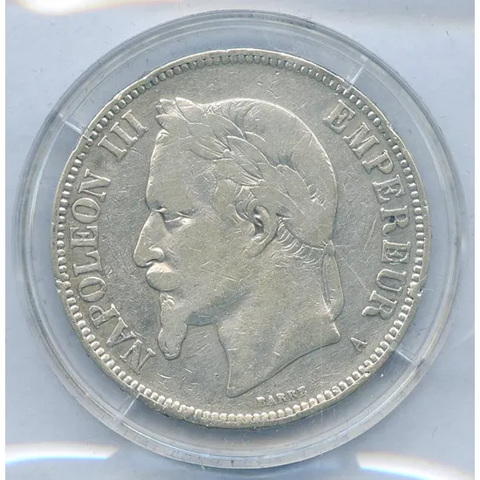 Eldre stor sølvmynt; fra 1870 Napoleon III.