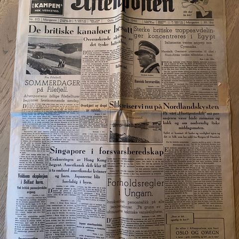 Aftenposten M 2. juli 1940: Avisenes stilling, pressens problemer