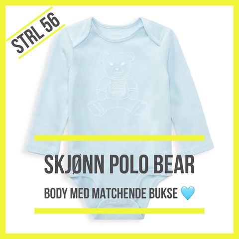 Supersøt Polo bear ralph lauren body + matchende bukse - Strl 56💙