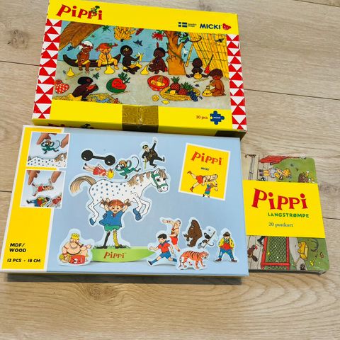 Som ny Pippi Langstrømpe - puslespill, tre lek og postkort alt for 250kr!!