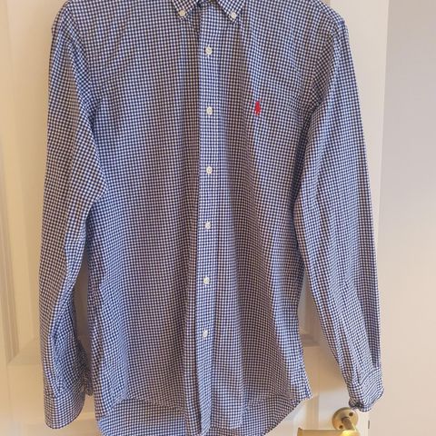 Ralph Lauren smårutet blå/hvit herreskjorte, slim fit