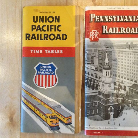 Rutetabeller Union Pacific Railroad og Pennsylvania Railroad Fra 1956