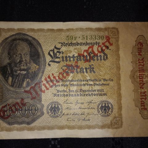 Tyskland 1000000000 mark 1920 NY PRIS