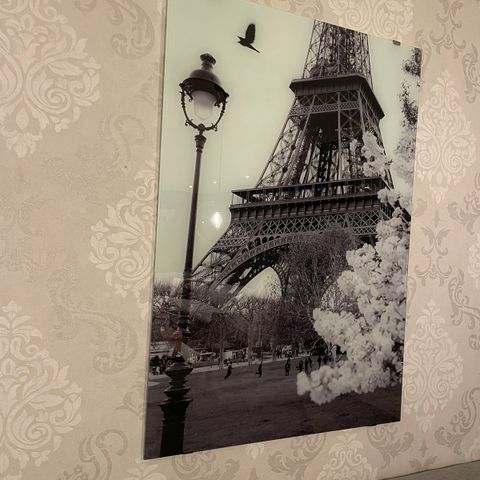 Stort glassbilde ~ Paris ~ svart hvitt ~ 100 x 70 cm