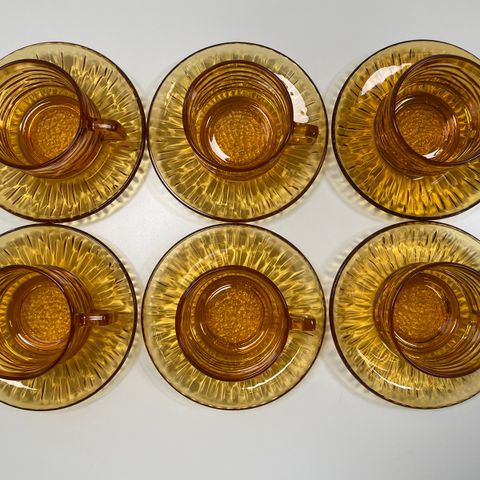 Vintage Vereco France Kopp og Tefat 6 stk gul/amber