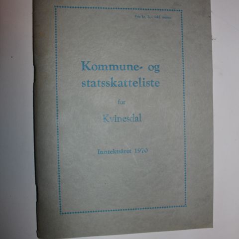 Kommune- og statsskatteliste Kvinesdal 1970