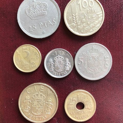 Spania 7 pesetas mynter