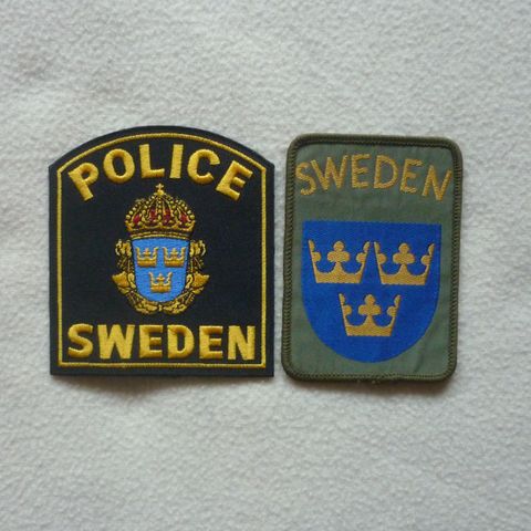 Svensk politi/police brodert patch/merke & Sweden patch - Utenlandstjeneste.