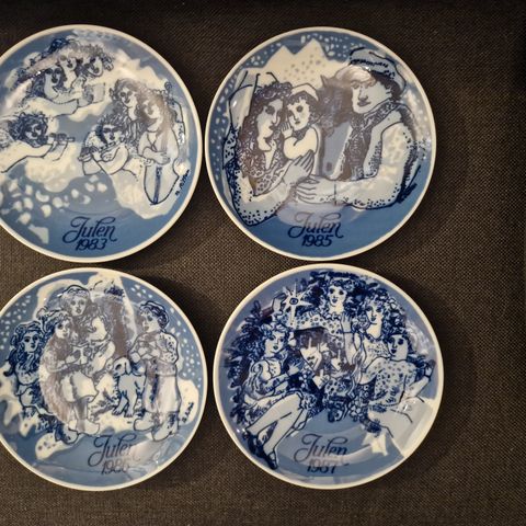 Porsgrund porselen juleplatter 1983, 1985, 1986 og 1987