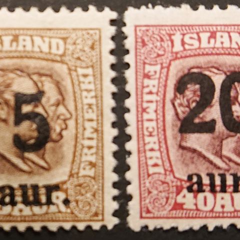 ISLAND: 1921-22, Provisorier,  AFA 105*, 109 */ Is163  v