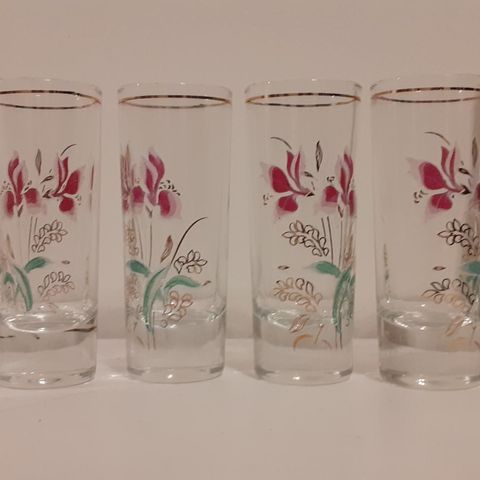 6 snapsglass med orkide motiv.