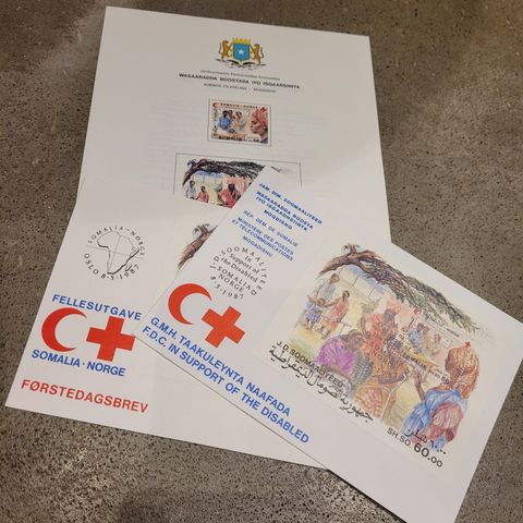 FDC  Norge -Somalia 1987.   Begge eksemplarer selges samlet