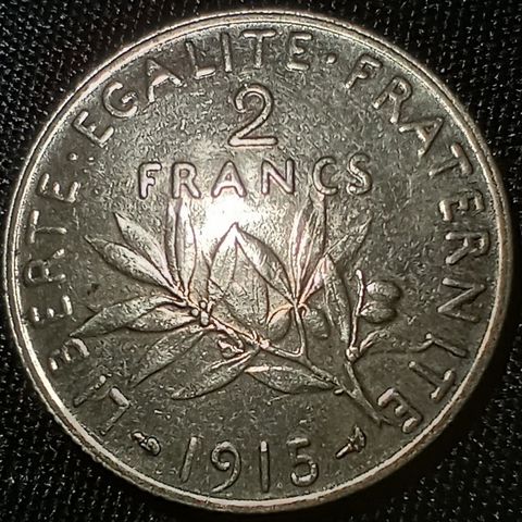 Frankrike 2 francs 1915 .835 sølv NY PRIS
