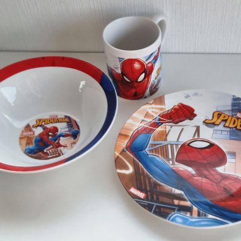 SPIDERMAN servise,Marvel 🕸Sett i porselen,3 deler;Kopp, tallerken og dyp skål🕸