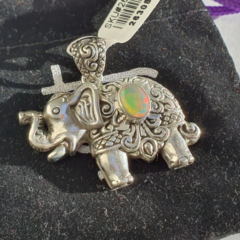 Ethiopian Welo Opal Silver 925 Sølv Royal Bali Elefant Anheng Elephant Pendant