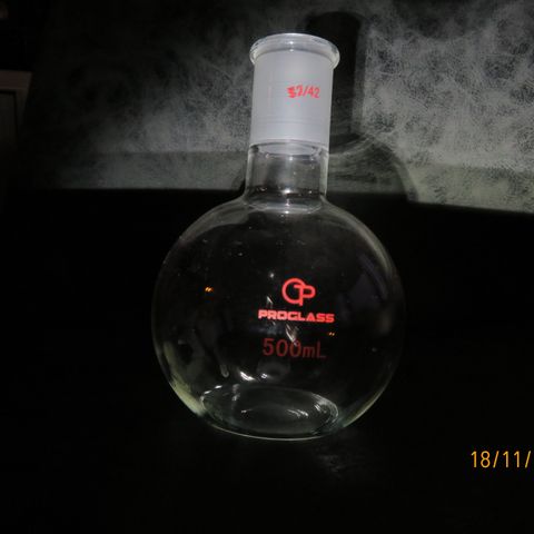 Lab glass rund flaske med flat bunn