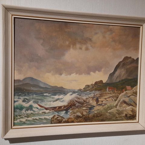 P. G. Halvorsen (Bergen,1916-1985),"Fjordlandskap", maleri datert 1959