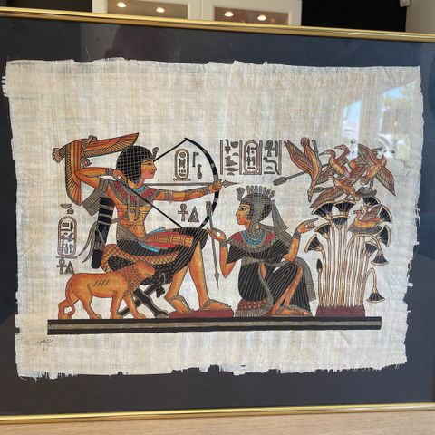 Innrammet egyptisk maleri på papyrus