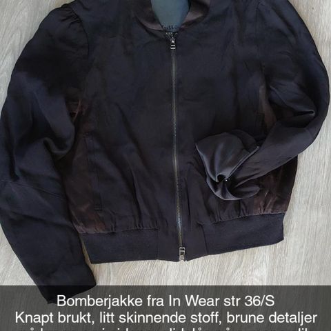 Bomberjakke fra In Wear str 36/S