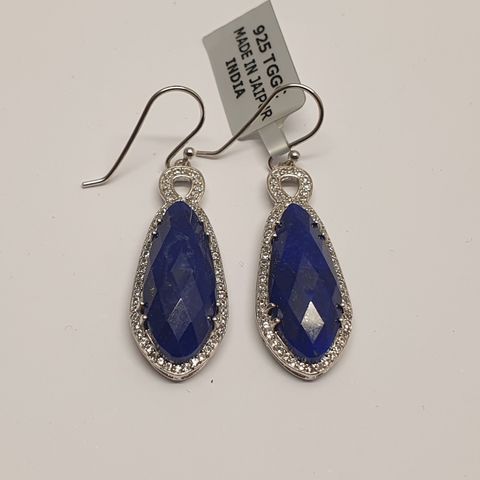 Afghan Sar-i-Sang Lapis Lazuli & White Topaz Sølv 925 Øredobber Earrings 20cts