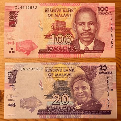 Malawi 20 og 100 kwacha. UNC