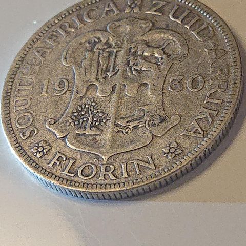 2 Shilling (Florin) Sør Afrika 1930. Pen mynt. Sølv.