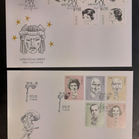 2 stk FDC skuespillere 2001/2002 sendes fraktfritt