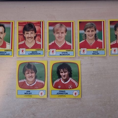 7 stk Liverpool Panini merker fra 1987 og 1988