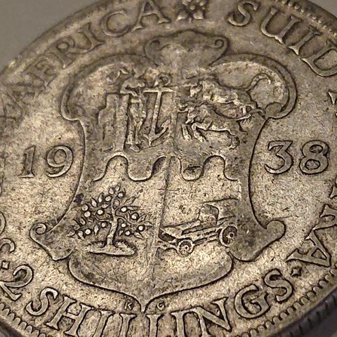 Meget pen Sølv 2 Shilling fra Sør Afrika, 1938.