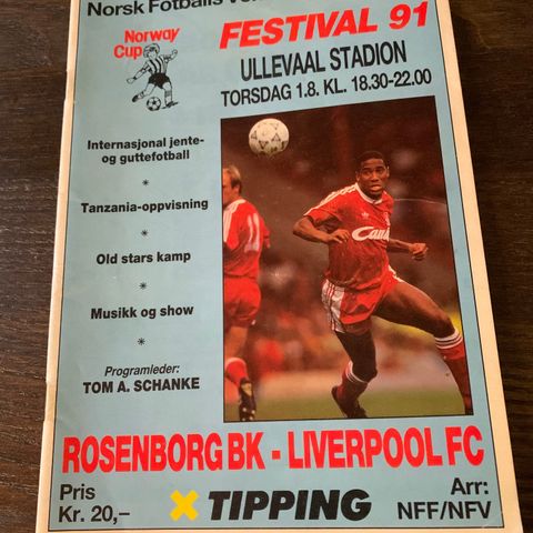 Kampprogram RBK vs Liverpool 1991